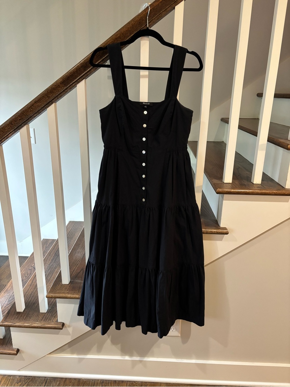 Madewell Black Button-Front Tiered Midi Dress - Picture 4 of 6